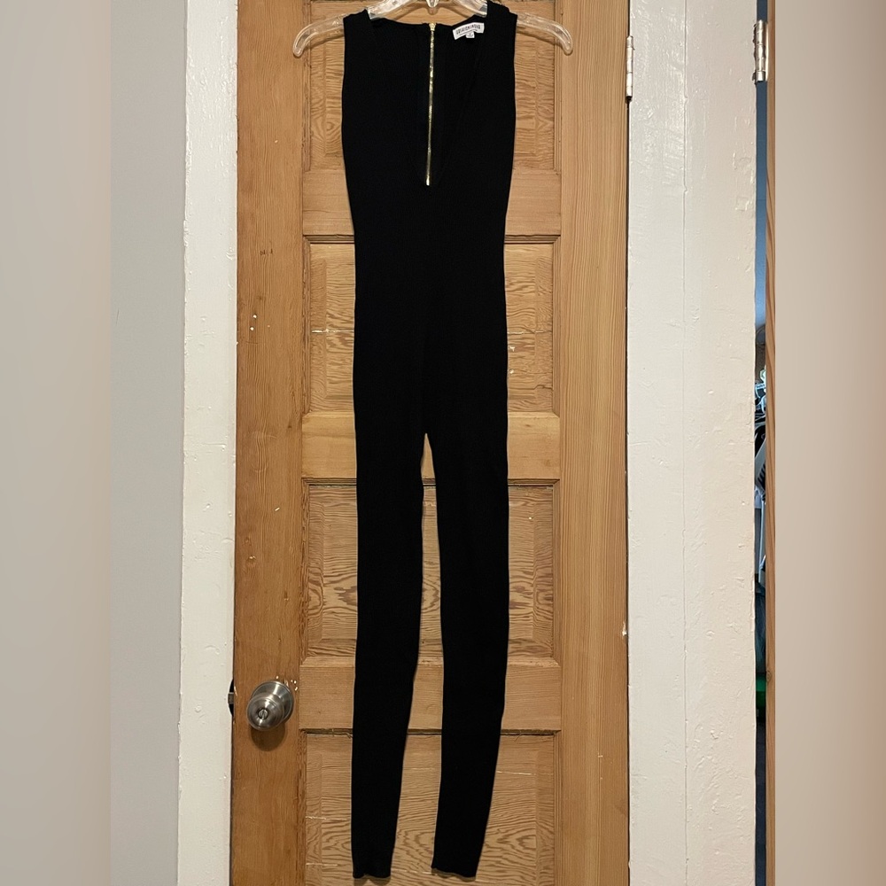 Fashion Nova Black Ribbed Zippered Jumpsuit - Picture 2 of 6